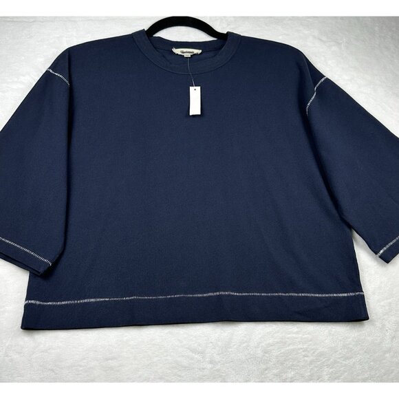 Madewell Women’s Wide-Sleeve Boxy Tee Navy Sz XXS Minimalist Street Style NWT - Picture 7 of 8